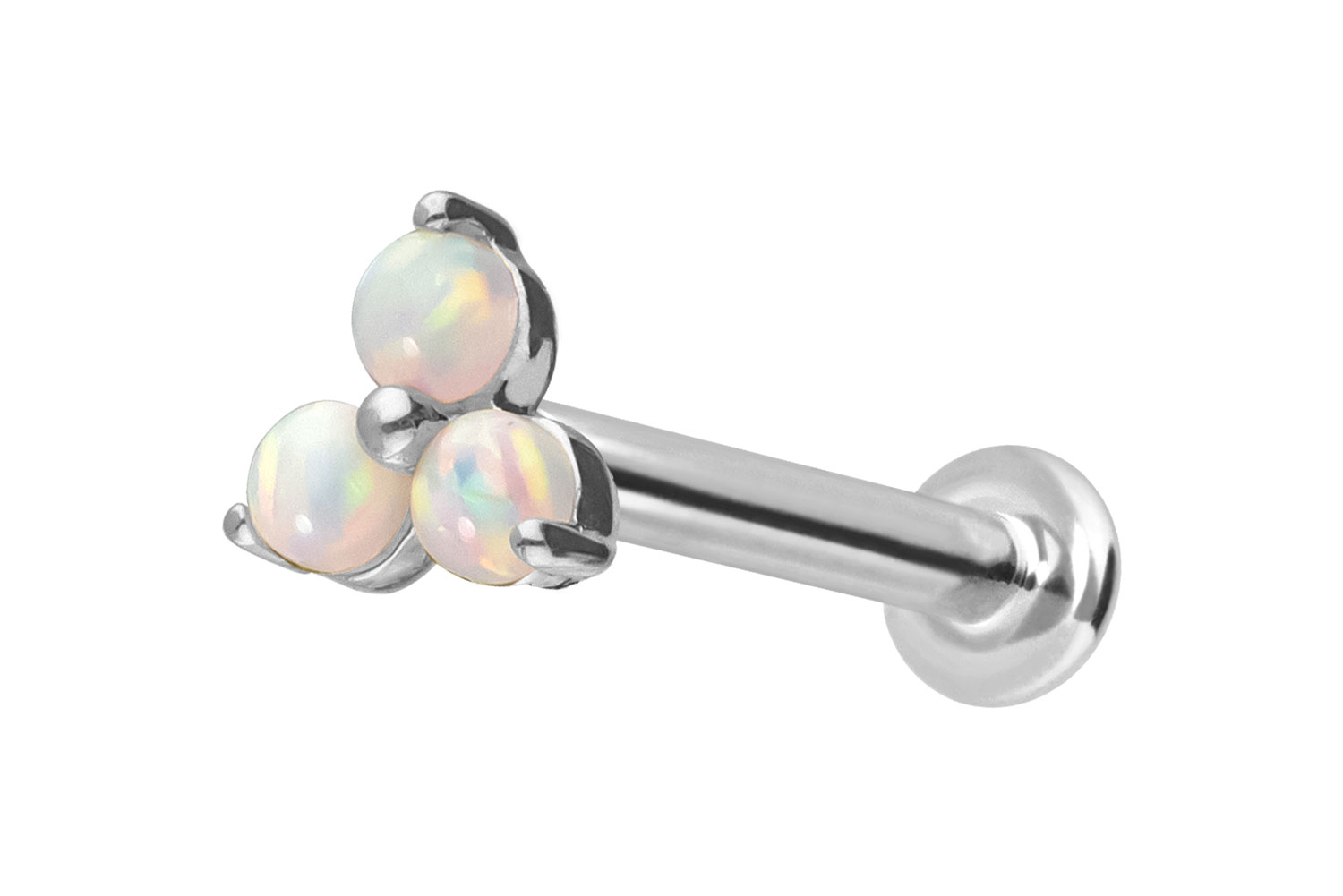 14 Karat Gold Labret Piercing mit Innengewinde BLUME + 3 SYNTHETISCHE OPALE